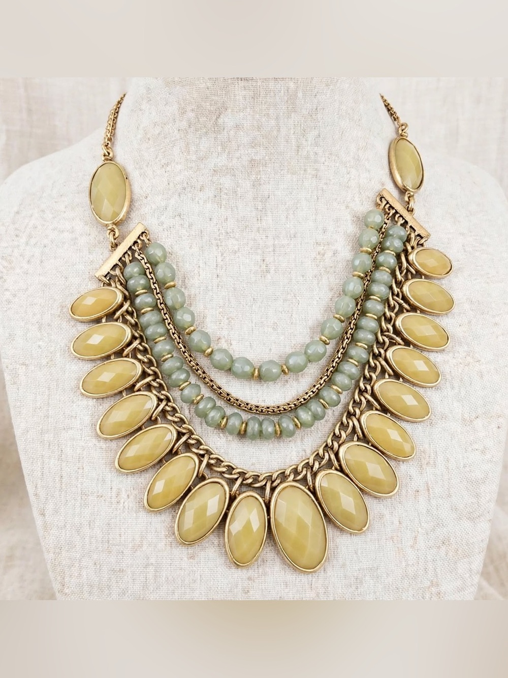 Lucky Brand Yellow and Sage Layered Statement Necklace